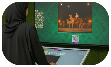 Guest using interactive screen for real-time AI painting at Dubai event, creating digital artwork with immersive technology experience by Mirror Booth Dubai